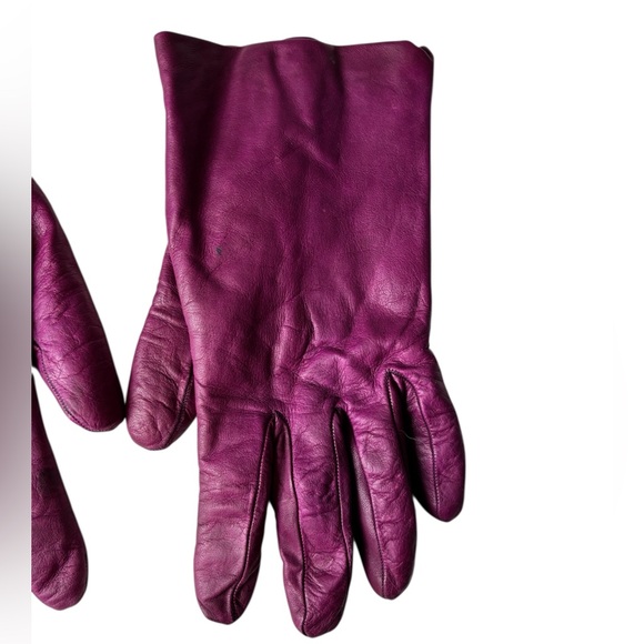 Fratelli Orsini Elegant Magenta Purple Pink Leather Gloves Cashmere Lining - Picture 2 of 9